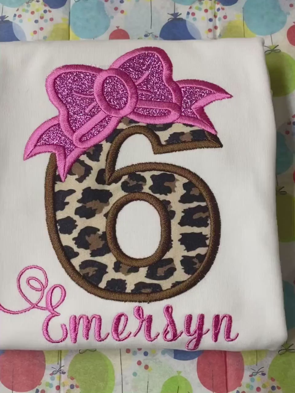 Girl birthday shirt with cheetah print number, 6th birthday shirt, Cheetah print shirt