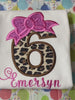 Girl birthday shirt with cheetah print number, 6th birthday shirt, Cheetah print shirt