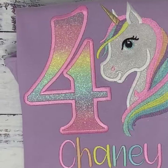 Girl 4th Birthday Pastel Unicorn and number Shirt, SHIPS NEXT DAY, Girl Rainbow Pastel Unicorn Birthday, Unicorn embroidery, Any age