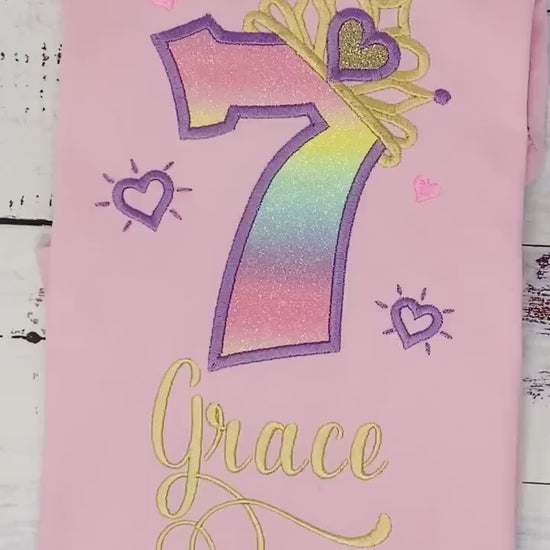 Princess 7th birthday birthday shirt, Girl shirt with princess tiara, Any age princess T-shirt