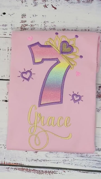 Princess 7th birthday birthday shirt, Girl shirt with princess tiara, Any age princess T-shirt