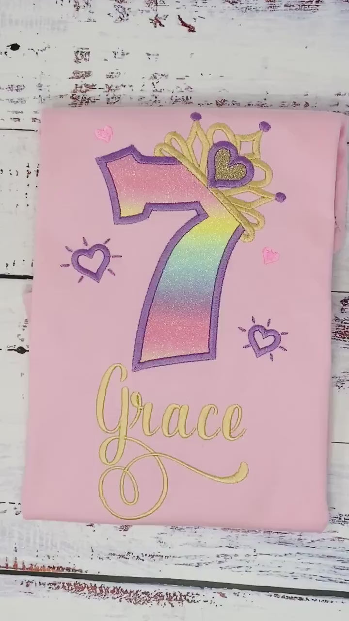 Princess 7th birthday birthday shirt, Girl shirt with princess tiara, Any age princess T-shirt