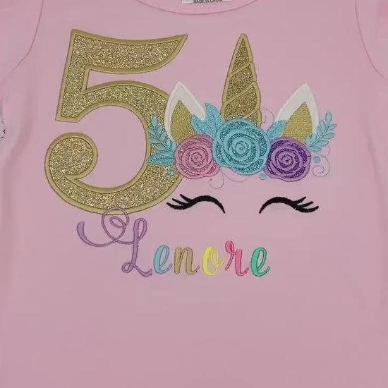 Girl unicorn birthday shirt, 5th birthday party outfit, Unicorn party