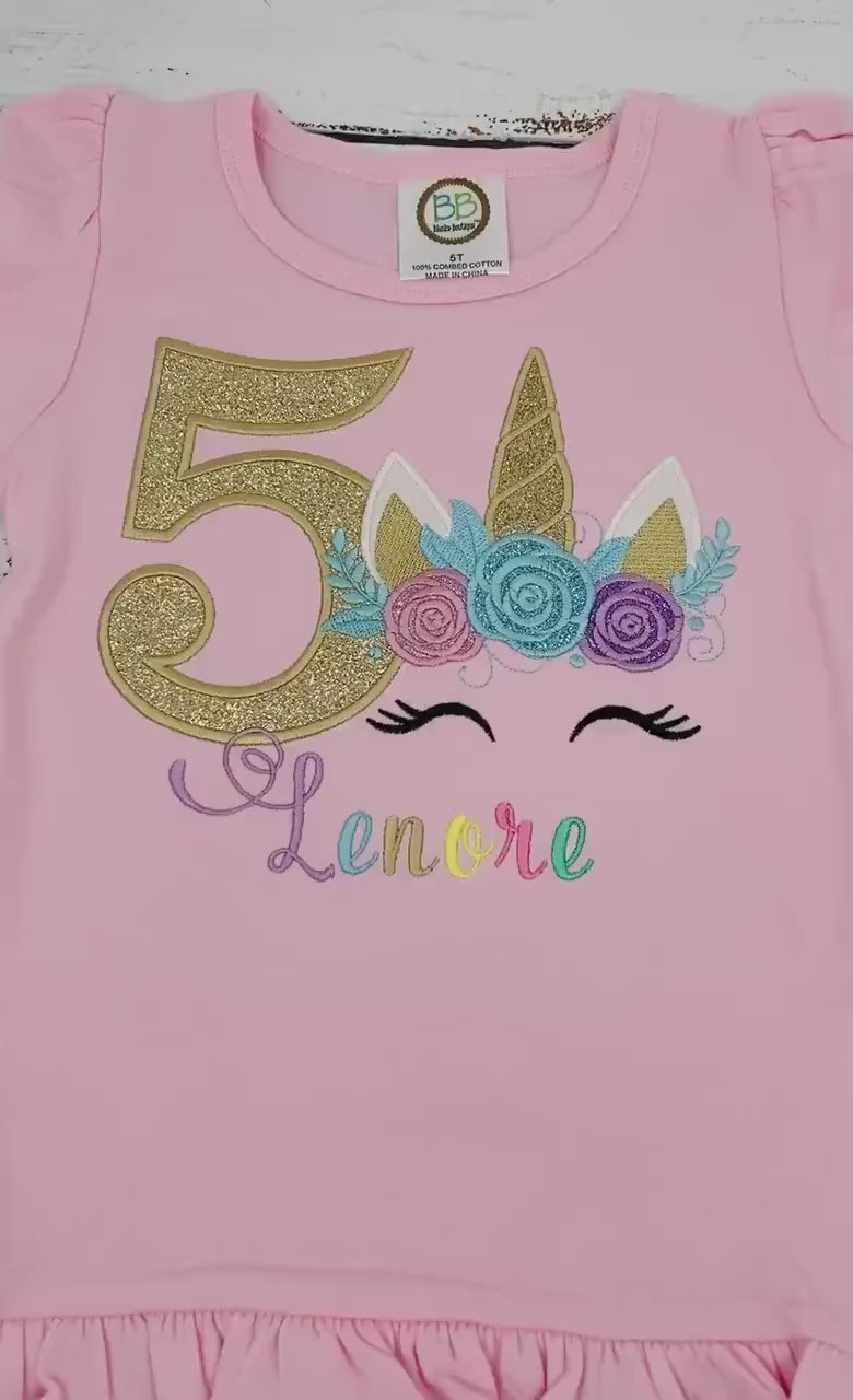 Girl unicorn birthday shirt, 5th birthday party outfit, Unicorn party