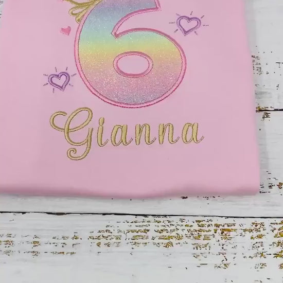 6th Birthday Shirt for Girl, Princess Birthday Shirt, Number with Crown Birthday Shirt, Girls 6th Birthday Shirt, Princess Birthday Party