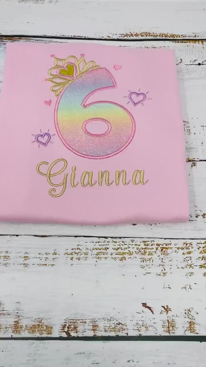 6th Birthday Shirt for Girl, Princess Birthday Shirt, Number with Crown Birthday Shirt, Girls 6th Birthday Shirt, Princess Birthday Party