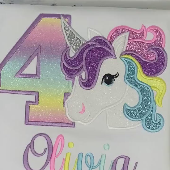 Girl 5th Rainbow Pastel Unicorn Birthday, 6th Birthday Pastel Unicorn Shirt, Unicorn birthday, Rainbow Unicorn, Custom Purple Uni Embroidery