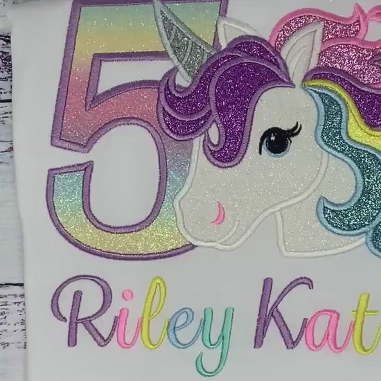 5th Birthday Purple Unicorn Design, Girl Rainbow Pastel Unicorn Birthday Outfit, Rainbow Unicorn outfit, Unicorn embroidery, Any age