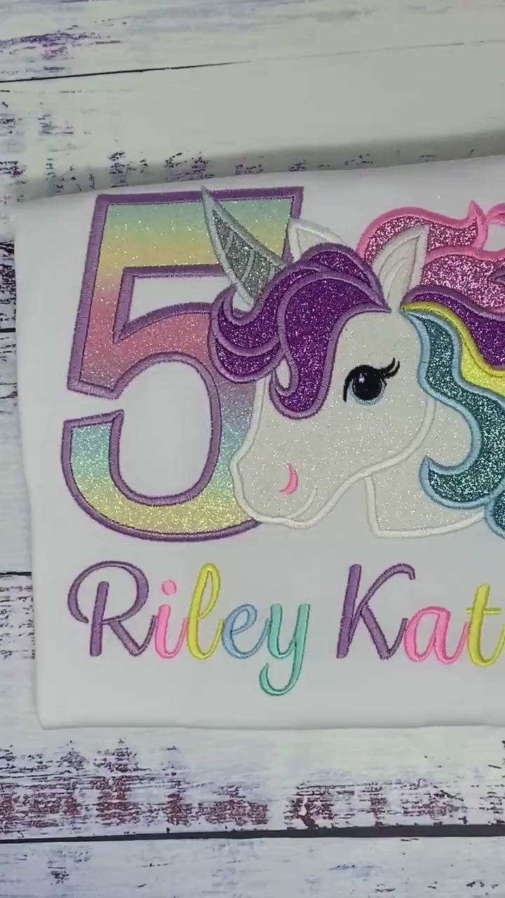 5th Birthday Purple Unicorn Design, Girl Rainbow Pastel Unicorn Birthday Outfit, Rainbow Unicorn outfit, Unicorn embroidery, Any age