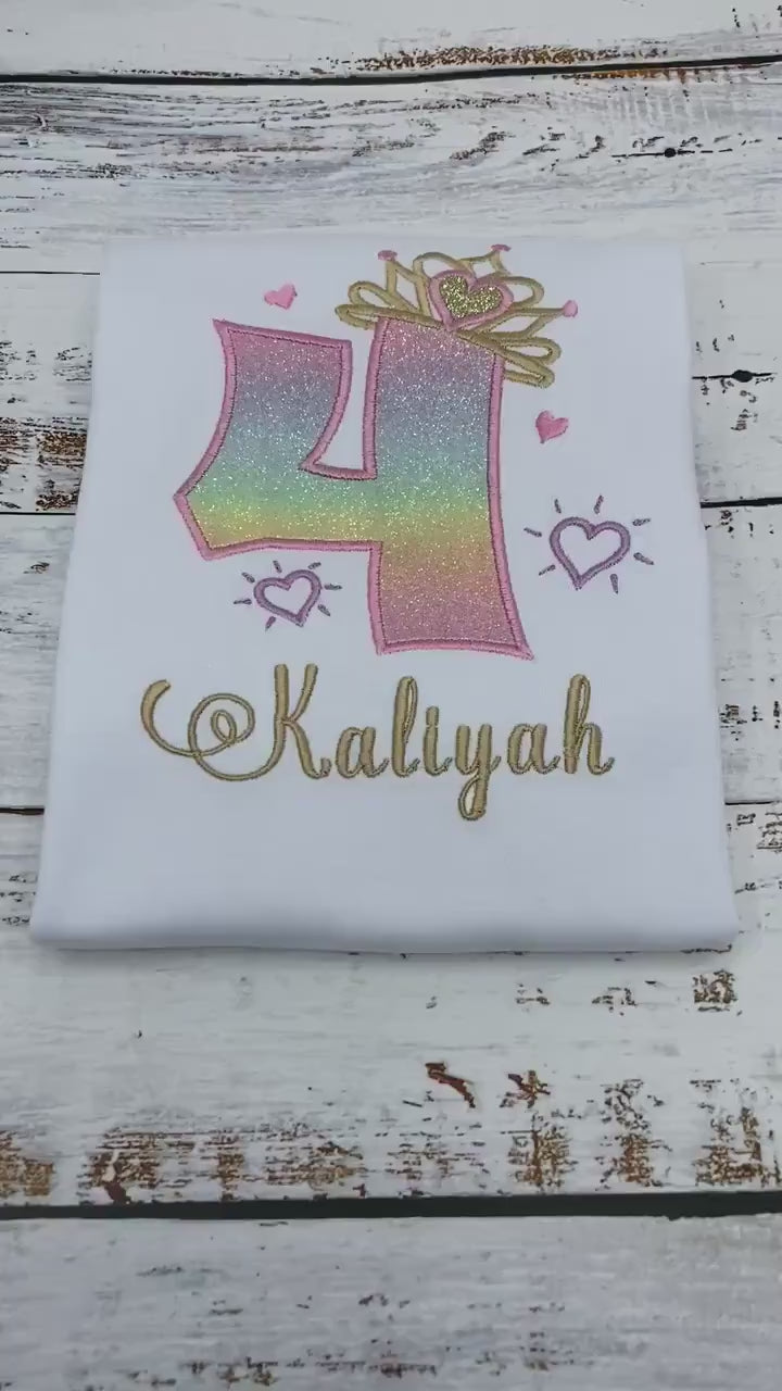 4th Birthday Shirt for Girl, Princess Birthday Shirt, Number with Crown Birthday Shirt, Girls 4th Birthday Shirt, Princess Birthday Party