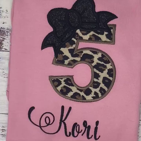 Girl 5th birthday shirt with cheetah print and number, 4th 6th birthday shirt, Cheetah spots shirt, Leopard print birthday shirt, Any age