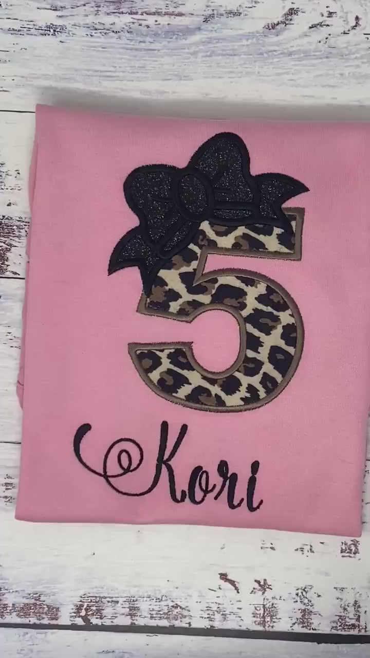 Girl 5th birthday shirt with cheetah print and number, 4th 6th birthday shirt, Cheetah spots shirt, Leopard print birthday shirt, Any age