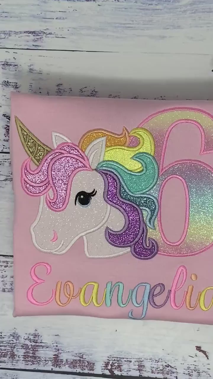 6th Birthday pink Unicorn Shirt, Girl Rainbow Pastel Unicorn Birthday , Rainbow Unicorn outfit, Unicorn embroidery, Any age, Pastel orange