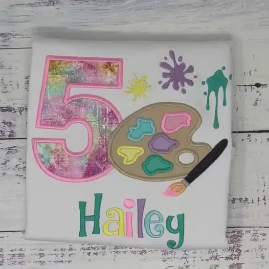 Girl 5th Birthday Shirt Pastel Paint Palette and number, Art Painting Brush,