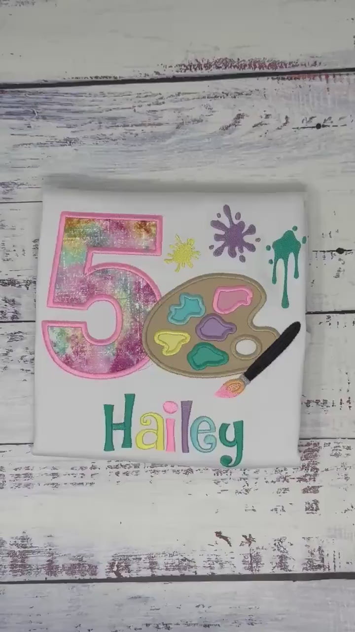 Girl 5th Birthday Shirt Pastel Paint Palette and number, Art Painting Brush,