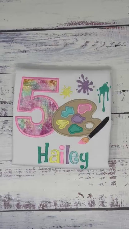 Girl 5th Birthday Shirt Pastel Paint Palette and number, Art Painting Brush,