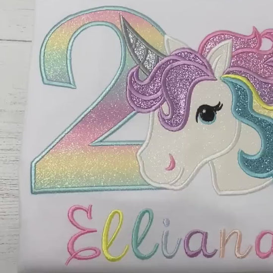 Girl Rainbow Pastel Unicorn Birthday Outfit, 2nd Birthday Pastel Unicorn Shirt, Unicorn birthday, Rainbow Unicorn outfit, Unicorn embroidery