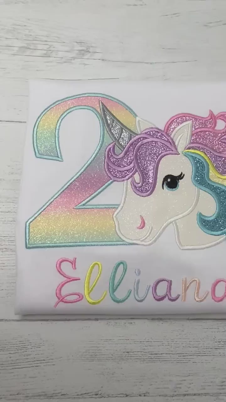 Girl Rainbow Pastel Unicorn Birthday Outfit, 2nd Birthday Pastel Unicorn Shirt, Unicorn birthday, Rainbow Unicorn outfit, Unicorn embroidery