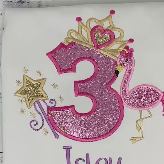 Girl 3rd Princesses and Pink Glitter Flamingo birthday shirt, Princes Tiara Birthday Number, Flamingo Shirt
