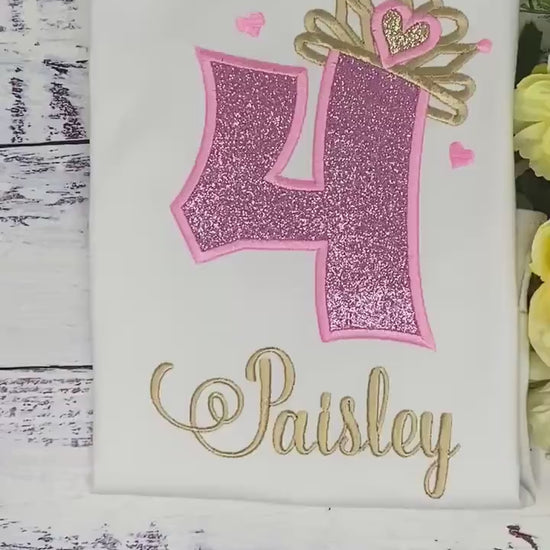 Girl 4th birthday shirt with princess tiara number, Rainbow, Pink Number Princesse Tiara Shirt, Any Age birthday outfit,