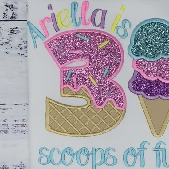 Girl Ice Cream 3 “Scoop of fun” birthday shirt, Sweet Ice Cream cone Theme Party, Pastel sweet birthday tee