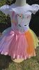 Girl 4th Birthday Pastel Unicorn, Girl Rainbow Tulle Dress Tutu, Pastel Uni tutu set, Rainbow Ribbon Trim, Ages 1-6, Fast shipping 5 days