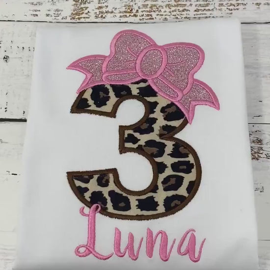 Girl cheetah birthday number shirt, Pink bow cheetah print birthday outfit, Girl 3rd birthday outfit, Leopard print