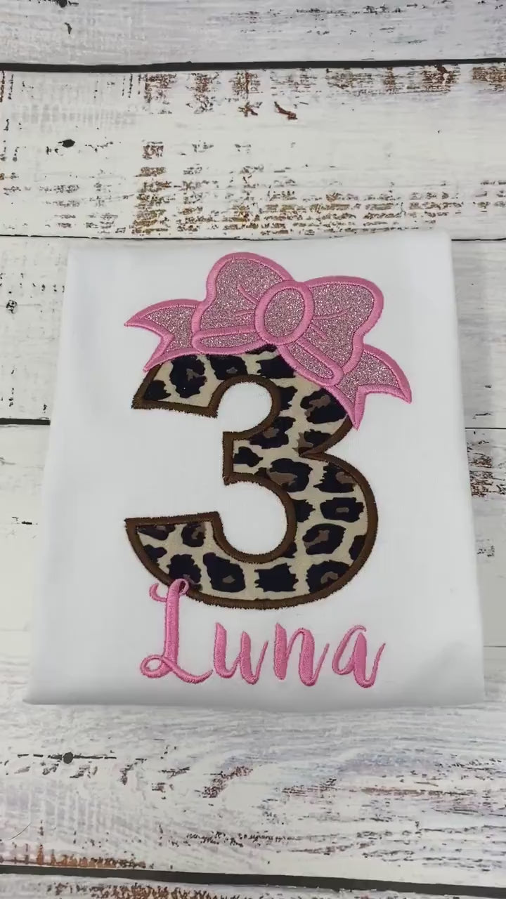 Girl cheetah birthday number shirt, Pink bow cheetah print birthday outfit, Girl 3rd birthday outfit, Leopard print