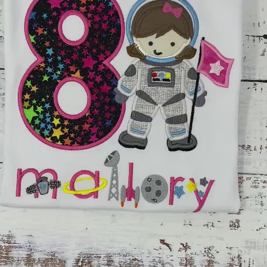 Girl Astronaut Shirt, Astronaut Birthday Party, 8th Astronaut T-shirt, Applique Space Ship, Astronaut Girl Birthday T-Shirt, 4th 5th 6th