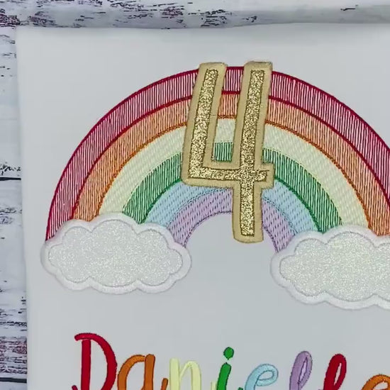 4th birthday sketch rainbow embroidery tee for a girl, Rainbow birthday outfit,  Over the rainbow party, 6th birthday party rainbow theme