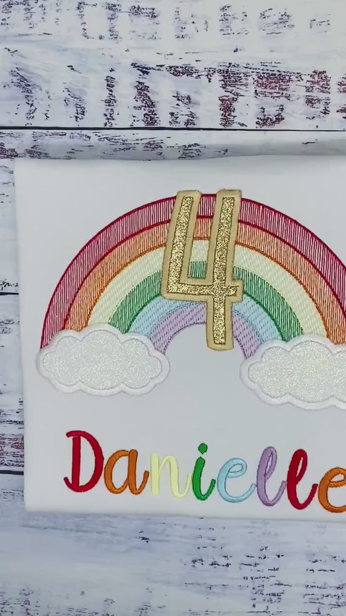 4th birthday sketch rainbow embroidery tee for a girl, Rainbow birthday outfit,  Over the rainbow party, 6th birthday party rainbow theme