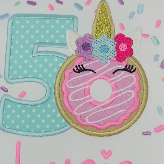 Girl 5th Birthday Donut Unicorn Shirt With Name, 3rd 4th, 6tBirthday Donut Shirt, Birthday Shirt with Donut, unicorn Donut Party, Sweet four