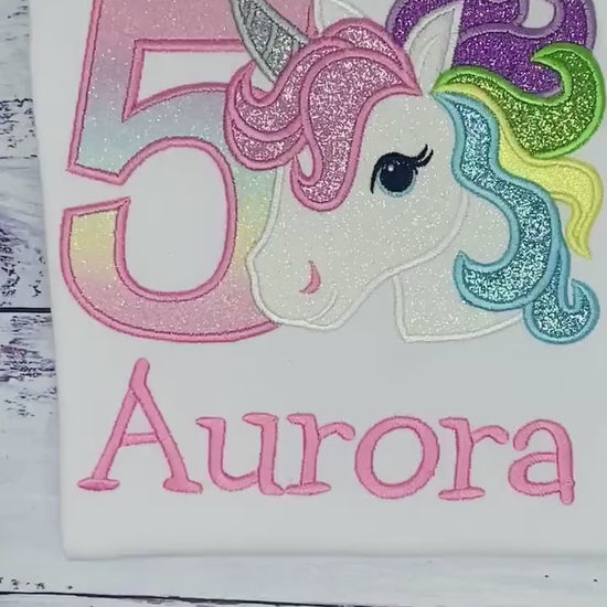 5th Birthday Pastel Unicorn Shirt, Girl Rainbow Pastel Unicorn Birthday Outfit, Rainbow Unicorn outfit, Unicorn embroidery, Any age