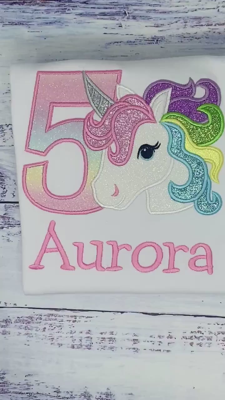 5th Birthday Pastel Unicorn Shirt, Girl Rainbow Pastel Unicorn Birthday Outfit, Rainbow Unicorn outfit, Unicorn embroidery, Any age