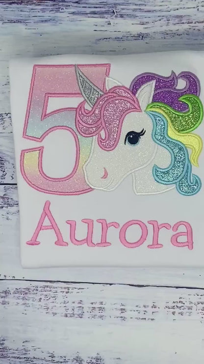 5th Birthday Pastel Unicorn Shirt, Girl Rainbow Pastel Unicorn Birthday Outfit, Rainbow Unicorn outfit, Unicorn embroidery, Any age