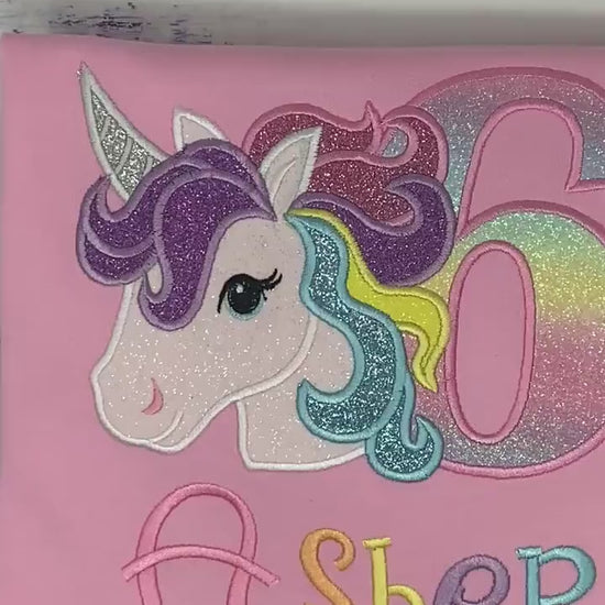6th Birthday Pastel Unicorn Shirt, Girl Rainbow Pastel Unicorn Birthday Outfit, Rainbow Unicorn outfit, Unicorn embroidery, Any age