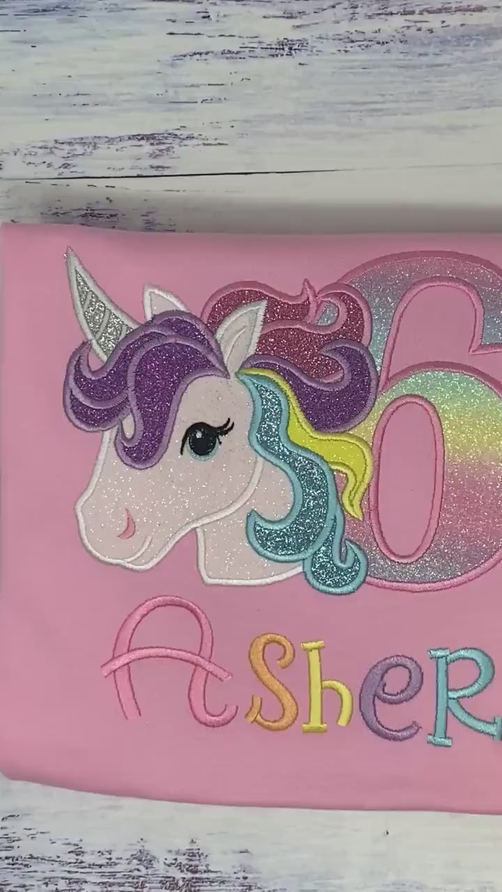 6th Birthday Pastel Unicorn Shirt, Girl Rainbow Pastel Unicorn Birthday Outfit, Rainbow Unicorn outfit, Unicorn embroidery, Any age