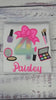 Girl 4th Birthday Shirt with Make up, Salon, Bow Number Shirt, Number cosmetics, Lipstick Powder Brush,Bright Hot Pink and Neon Make up