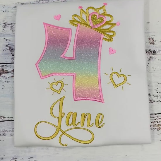 4th, 5th Birthday Girl Outfit, Princess Birthday Shirt, Pink Gold Number with Crown, Tiara Shirt, Girl Birthday Shirt, Princess Birthday