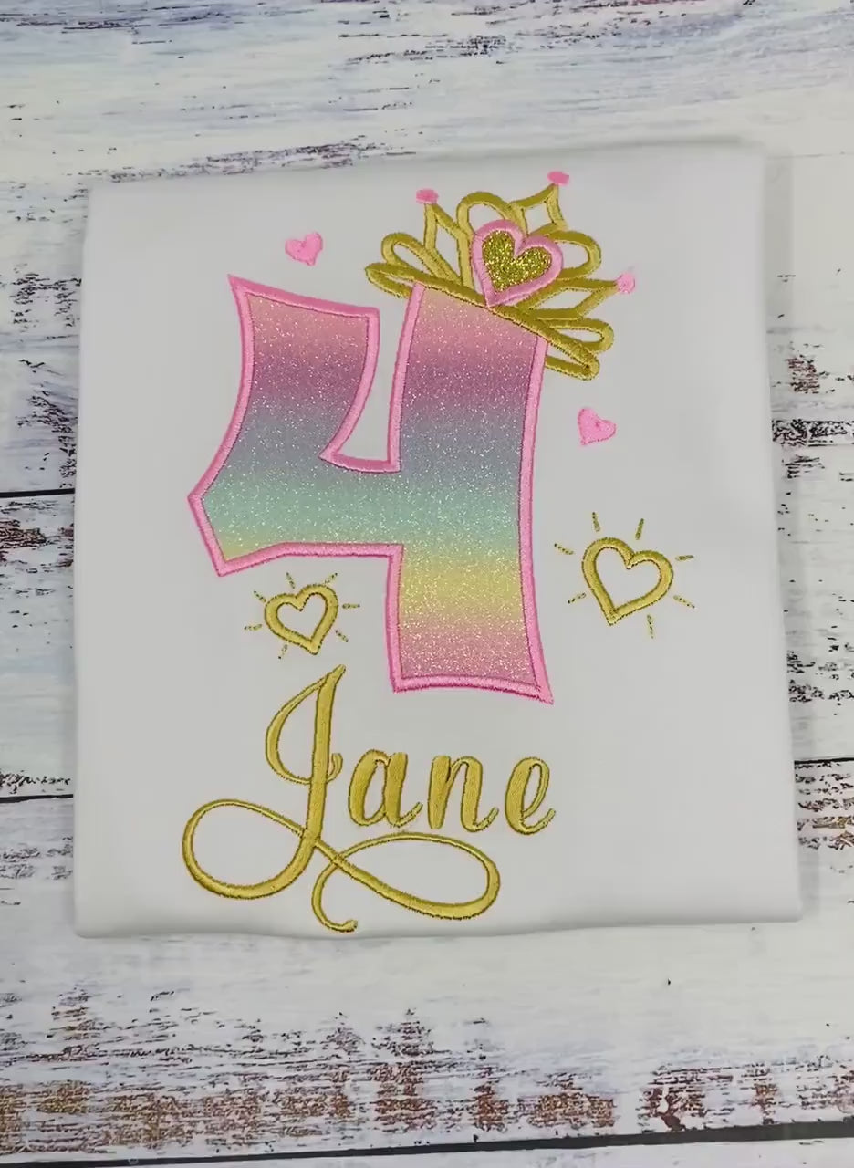 4th, 5th Birthday Girl Outfit, Princess Birthday Shirt, Pink Gold Number with Crown, Tiara Shirt, Girl Birthday Shirt, Princess Birthday