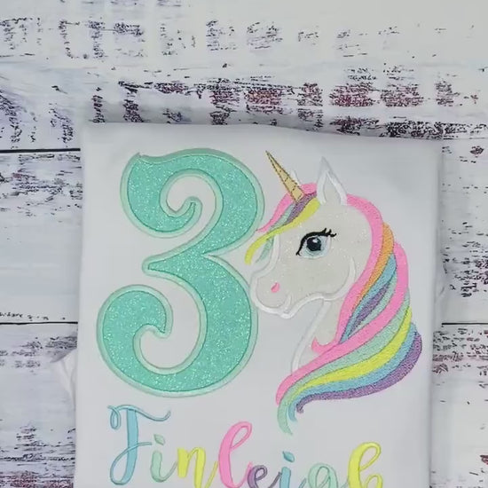 3rd Birthday Pastel Unicorn Shirt, Girl Rainbow Pastel Unicorn Birthday Outfit, Rainbow Unicorn outfit, Unicorn embroidery, Any age