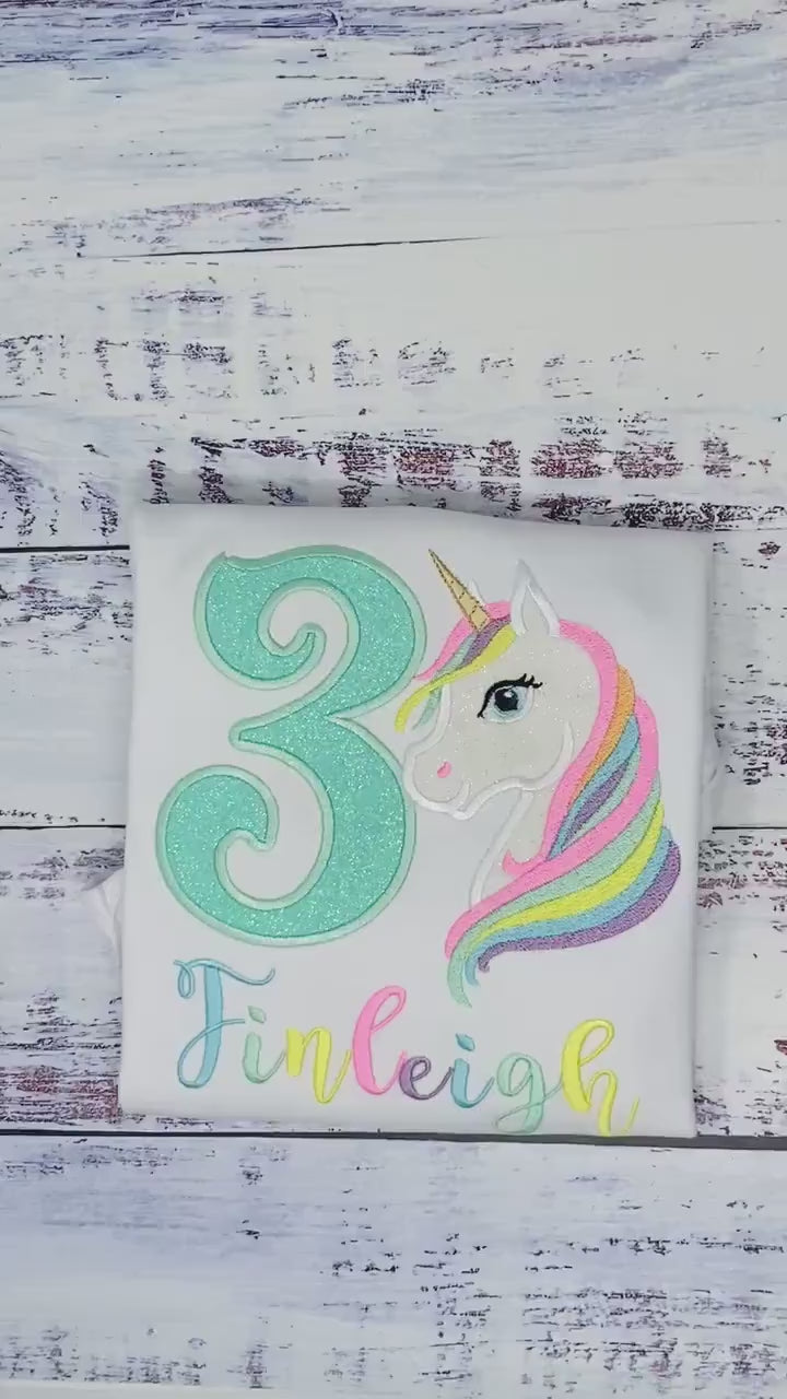 3rd Birthday Pastel Unicorn Shirt, Girl Rainbow Pastel Unicorn Birthday Outfit, Rainbow Unicorn outfit, Unicorn embroidery, Any age