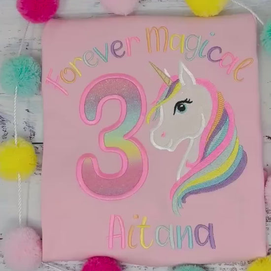 SHIPPING NEXT DAY, Girl 3rd Birthday Pastel Unicorn and number Tee,  Forever Magical Rainbow Pastel Unicorn Birthday,
