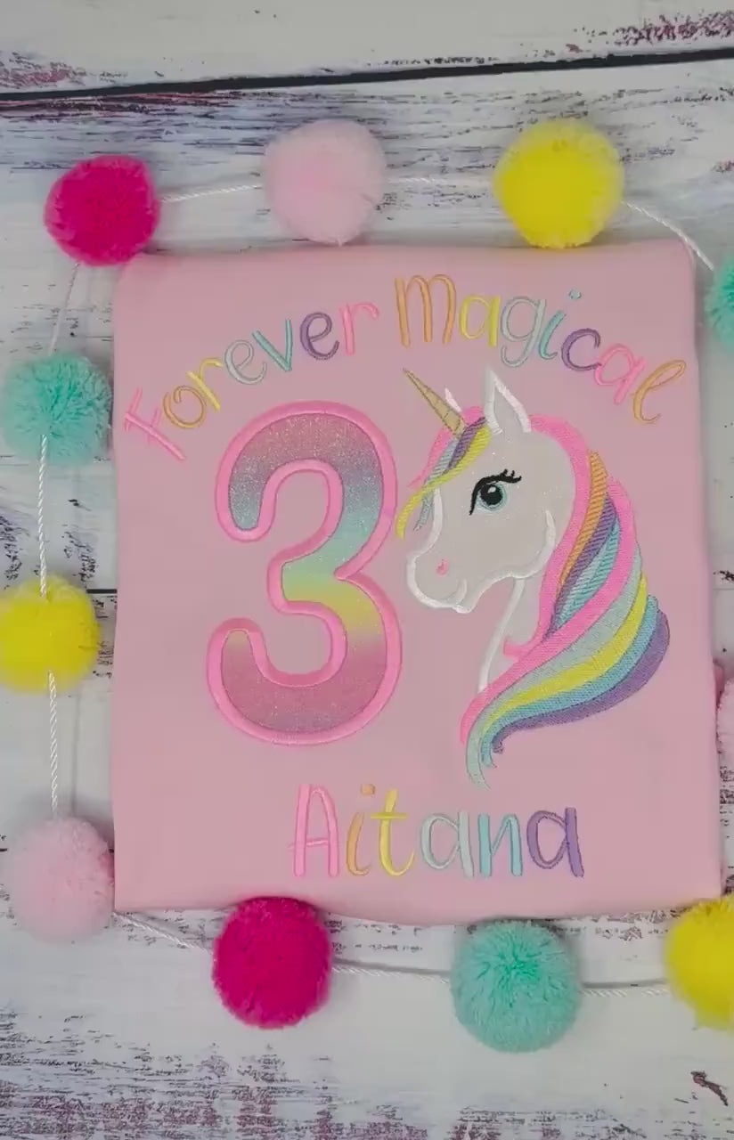 SHIPPING NEXT DAY, Girl 3rd Birthday Pastel Unicorn and number Tee,  Forever Magical Rainbow Pastel Unicorn Birthday,