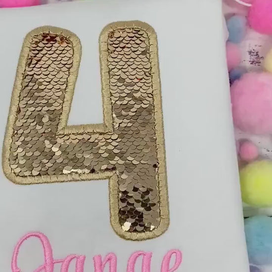 Girl 4th Golden Birthday, Glimmer gold Birthday Shirt, Gold Sequins Number, Girls 4th Birthday Shirt,