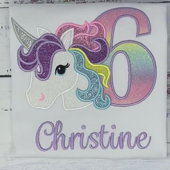 Girl Rainbow Pastel Unicorn Birthday Outfit, 6th Birthday Pastel Unicorn Shirt, Unicorn birthday, Rainbow Unicorn, Custom Unicorn Embroidery
