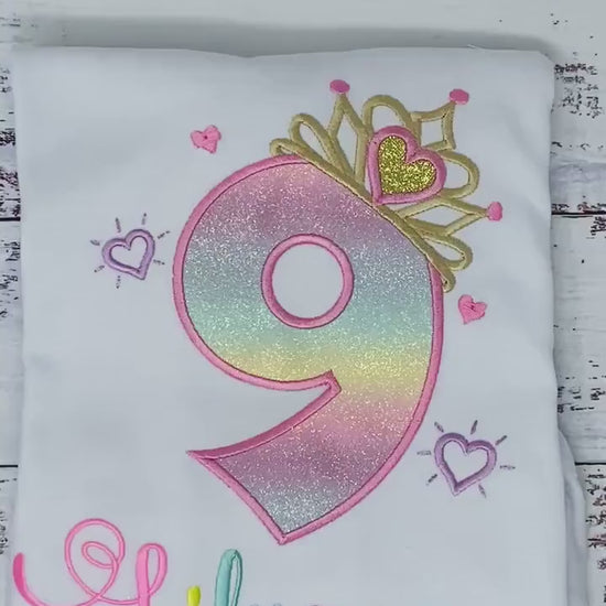 9th Birthday Shirt for Girl, Rainbow Princess Birthday Shirt, Birthday Number with Crown, Girls 4th Birthday Shirt, Princess Birthday Party