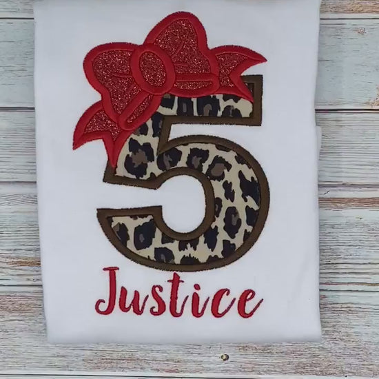 Girl birthday shirt with cheetah number and red bow, 5th birthday outfit, Personalized shirt, 1st, 2nd, 3rd, 4th birthday shirt, Leopard tee