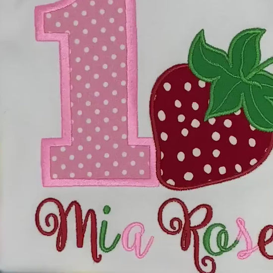Girl 1st birthday shirt with strawberry, Berry birthday, Pink Polka dot number, Red strawberry tee, Any age