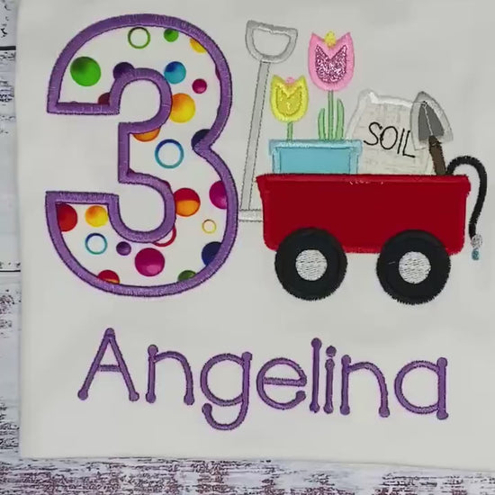 Girl 3rd birthday Personalized Embroidery Shirt, Any Age, Gardening Cart & Tool Design, Garden Tools Birthday, T shirt with Spring Gardening